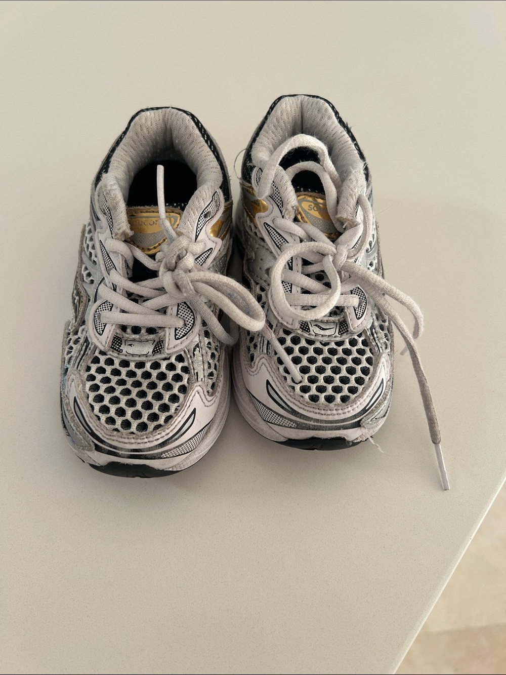 Saucony White and Gold Kids Sneakers